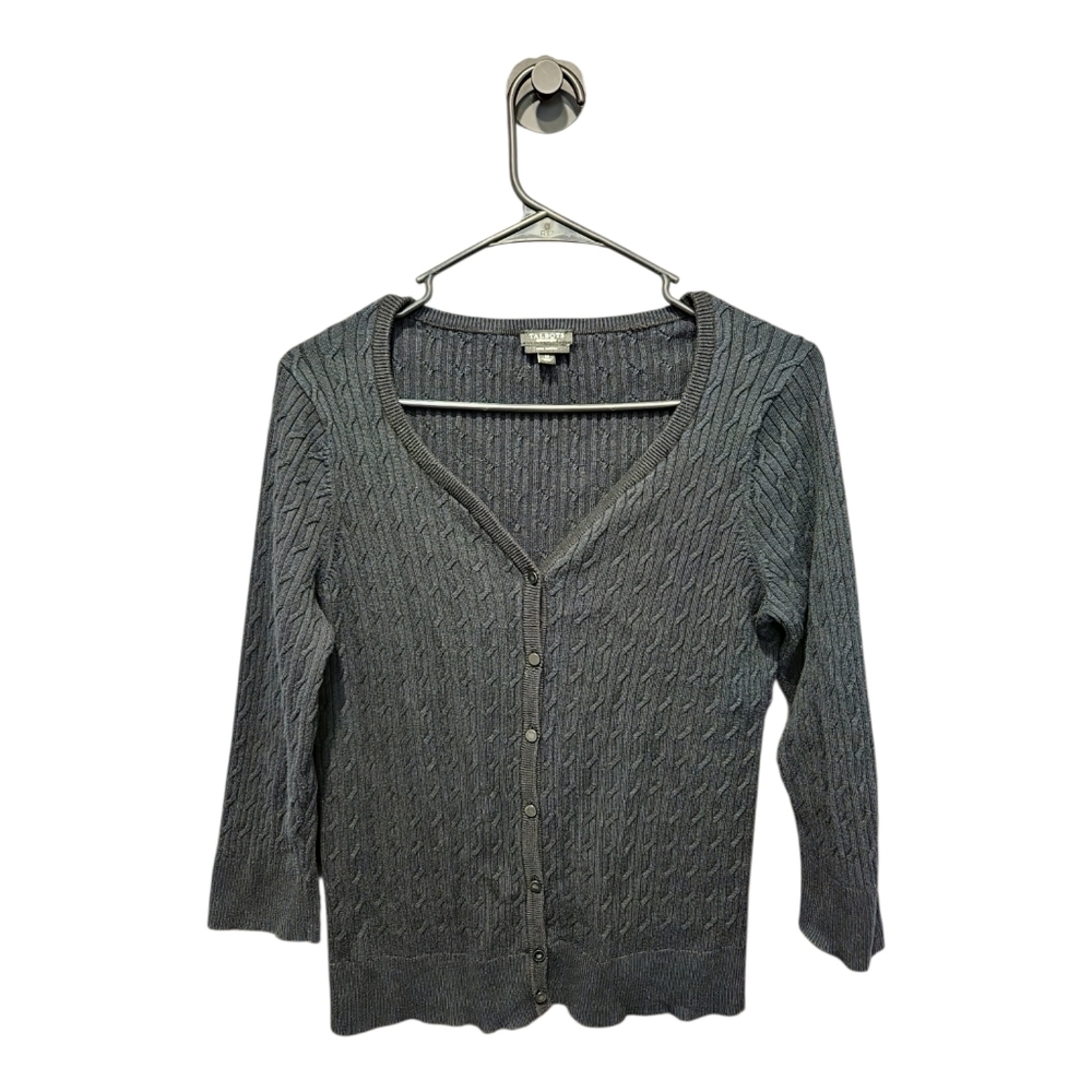 Talbots Pima Cotton Button‎ Up Cardigan Black 3/4 Sleeve Micro Knit Size Medium